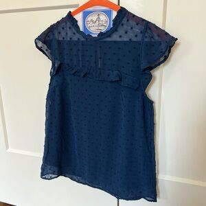 Monteau Navy Blue Sheer Ruffle Blouse